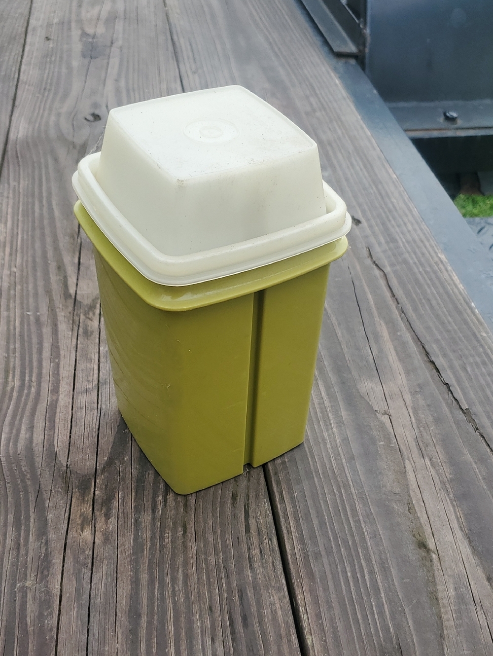 Vintage Olive Green Plastic Tupperware Pickle Container with Cream Lid